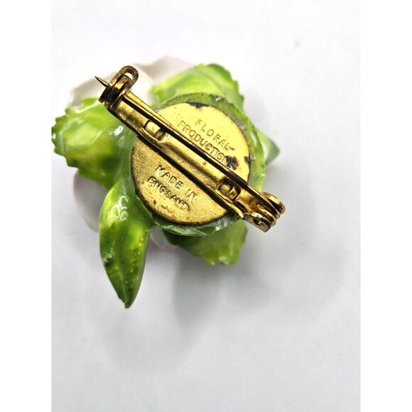 Rare Condition Bone China Rose Brooch Pin and Earrings Made in England Antique - Picture 9 of 10